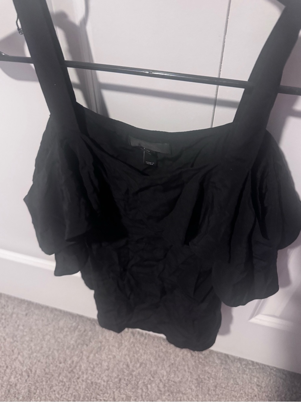 JCrew Black Women's Ruffled Square-Neck Tank Top